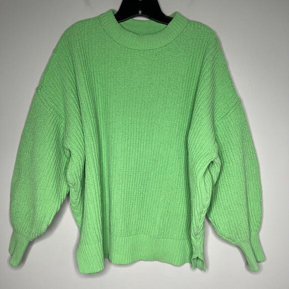Aerie Beyond Chenille Sweater Lime Green Women's SP Ribbed Knit Oversized Chunky - Picture 4 of 9